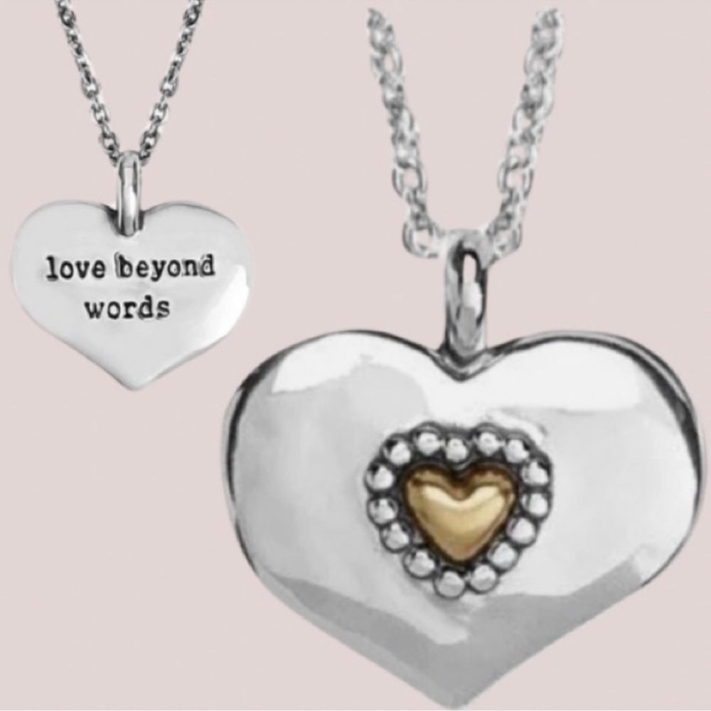NWT Brighton Love Beyond Words Heart Pendant Silver/Gold Necklace